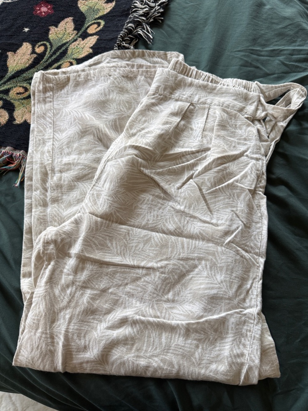 Light Beige Printed Women’s Wide Leg Pants